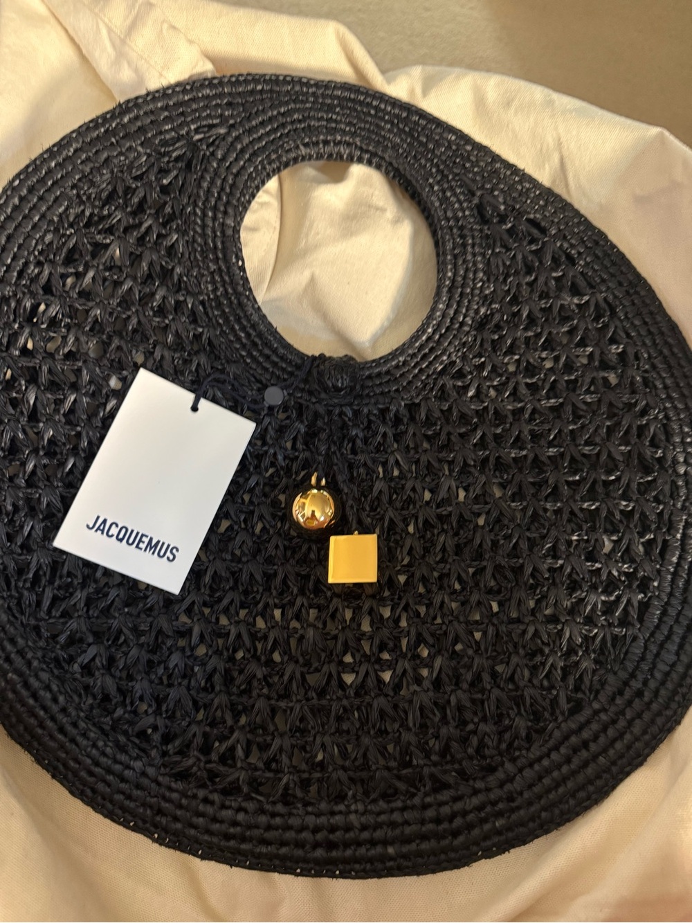 Jacquemus Black Woven Round Tote with Gold Charms - Picture 4 of 11
